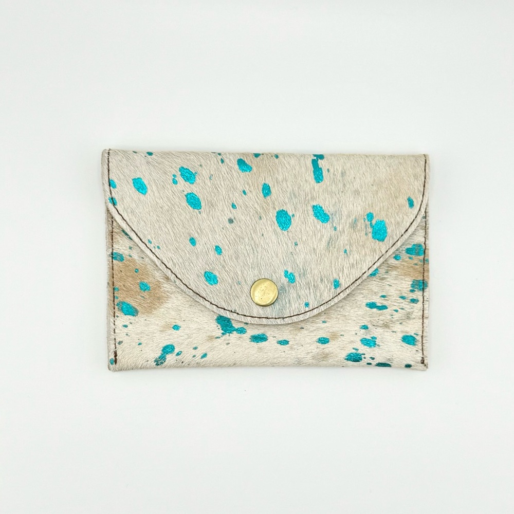 Cowhide Metallic Teal Acid Wash Pouch / Purse